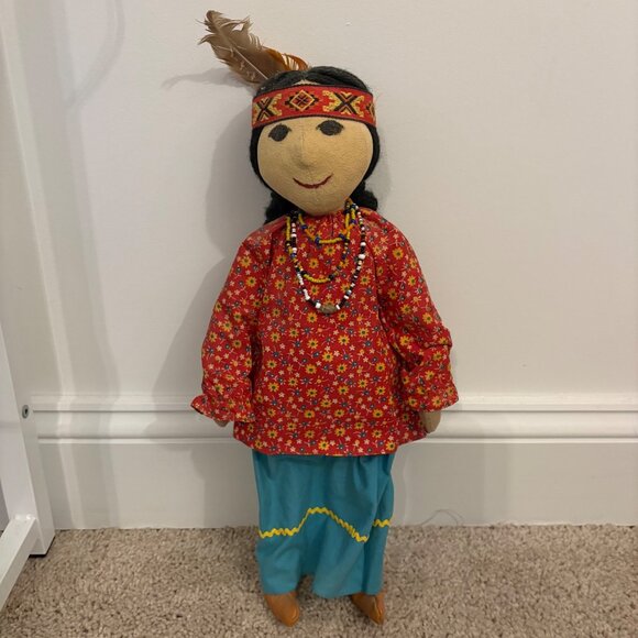 Handcrafted Native American-Inspired Doll With Braided Hair Beaded Necklaces‎ - Picture 1 of 11
